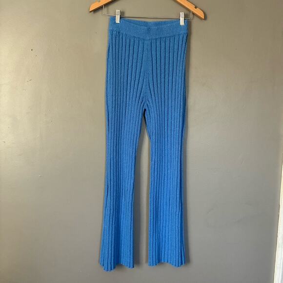 MOUSSY Sweater Knit Ribbed Pants Flare in Bright Blue Size S Cozy Luxury soft - Picture 5 of 13